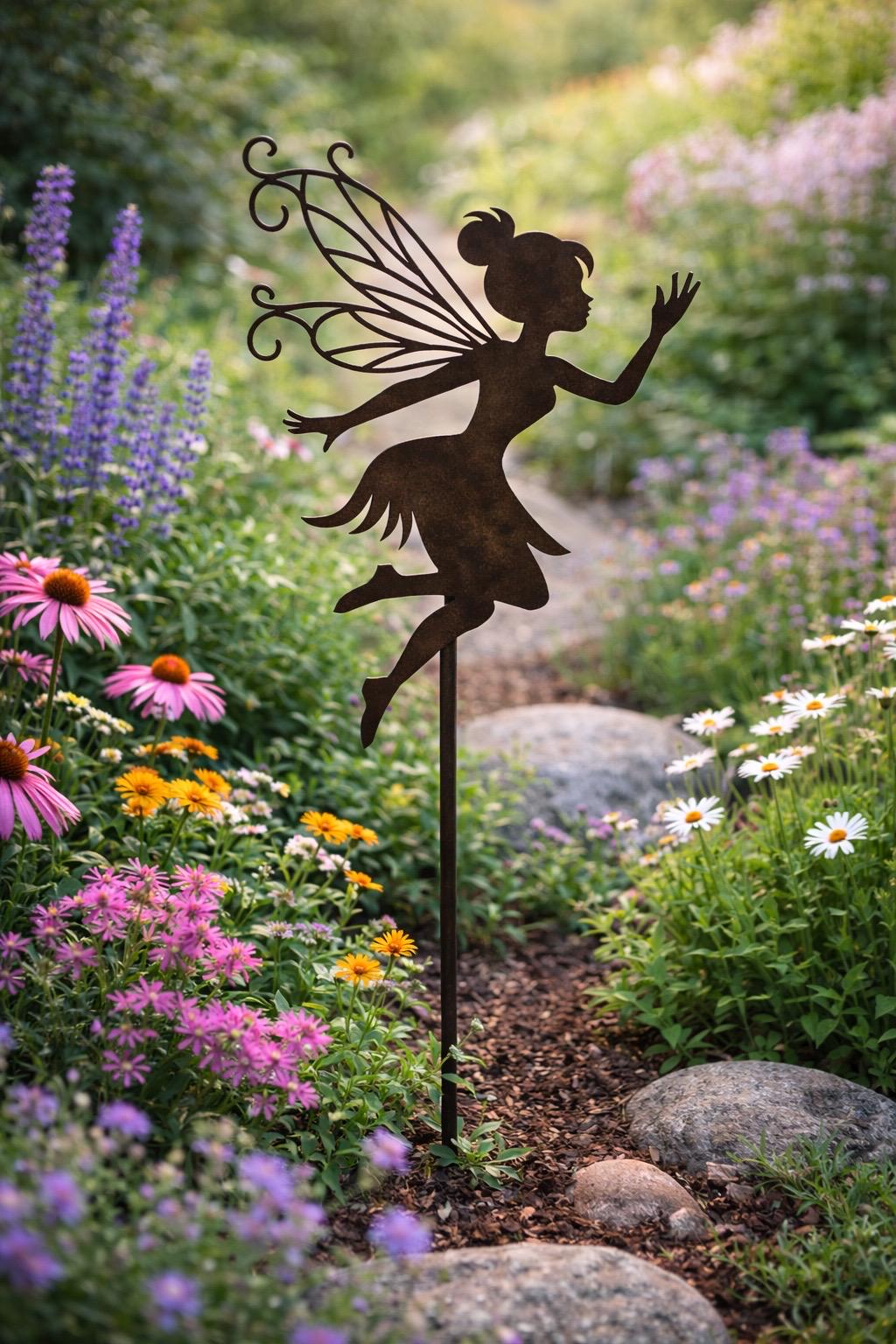 Dancing Fairy Metal Garden Stake | Handmade Steel Garden Art