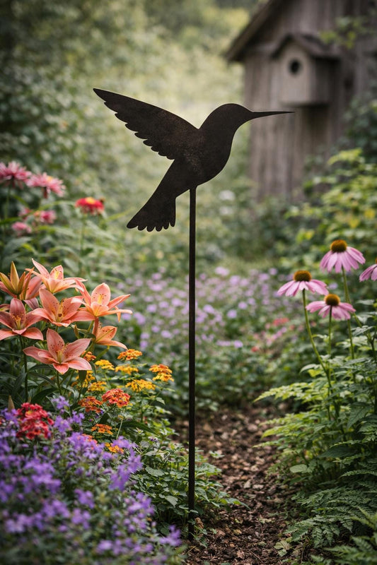 Hummingbird Metal Garden Stake | Handmade Steel Garden Art