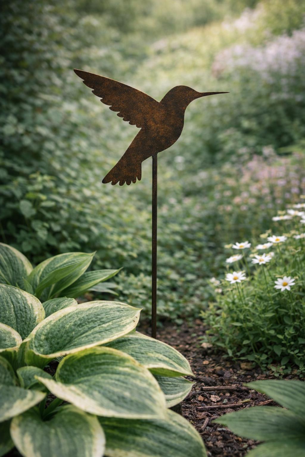 Hummingbird Metal Garden Stake | Handmade Steel Garden Art