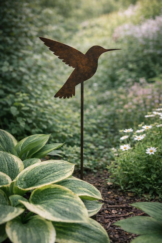 Hummingbird Metal Garden Stake | Handmade Steel Garden Art