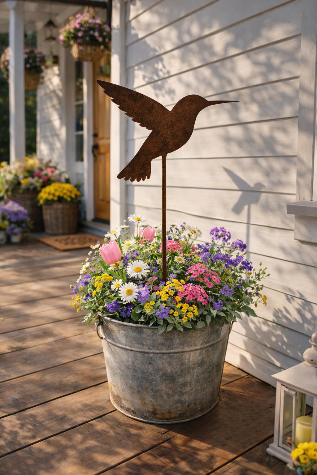 Hummingbird Metal Garden Stake | Handmade Steel Garden Art