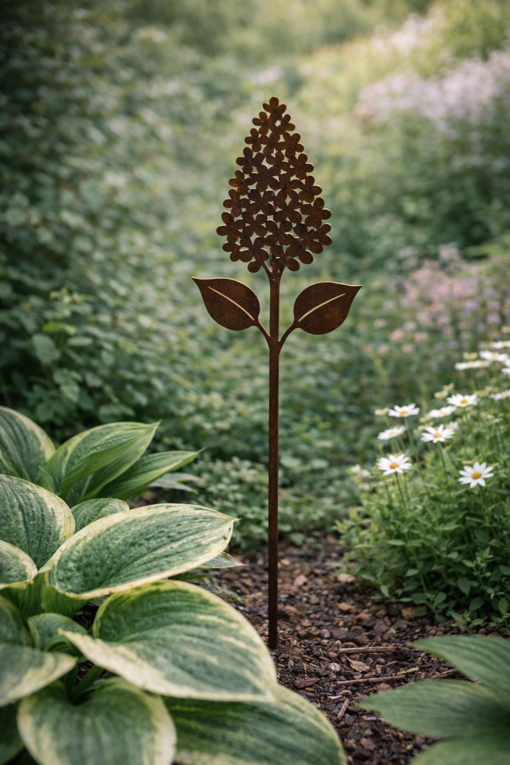 Blooming Garden Stem Metal Stake | Handmade Steel Garden Art