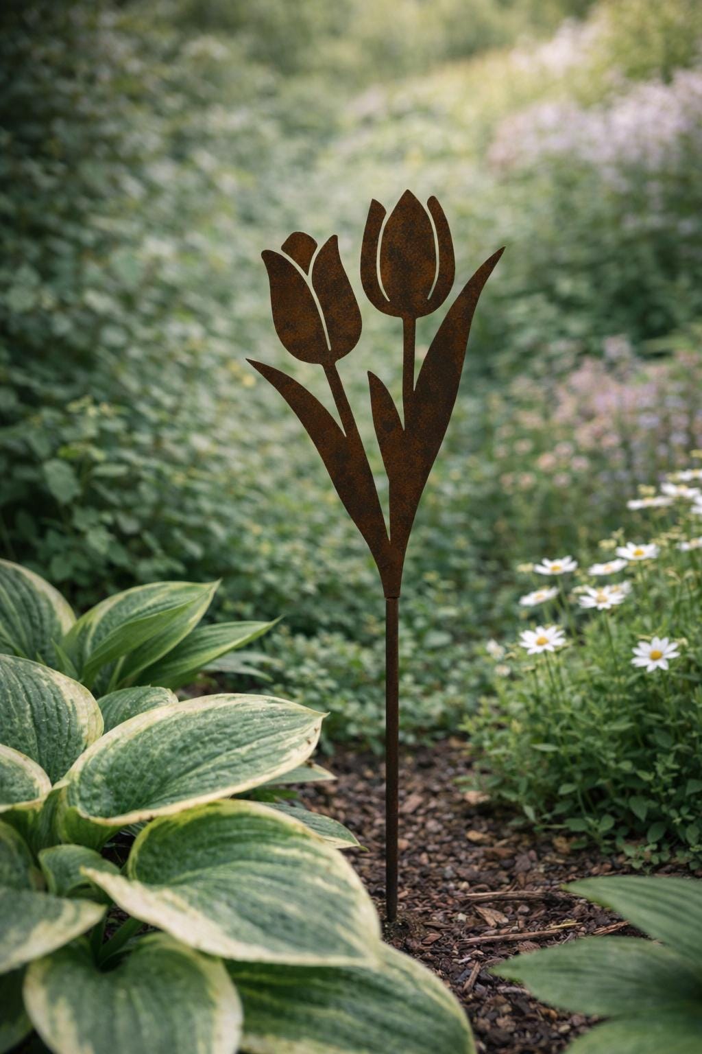 Tulip Bouquet Metal Garden Stake | Handmade Steel Garden Art