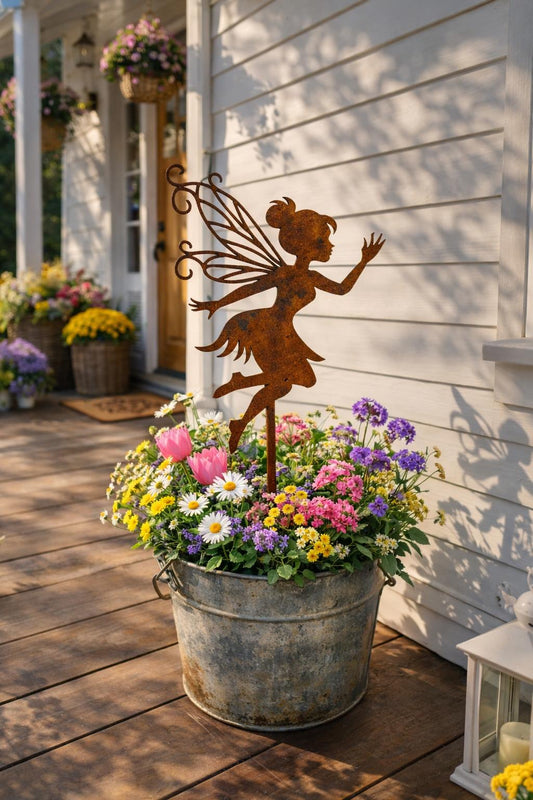 Dancing Fairy Metal Garden Stake | Handmade Steel Garden Art