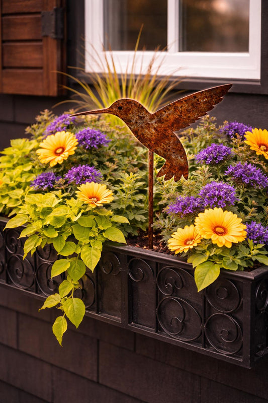 Hummingbird Garden Plant Pick | Mini Metal Bird Marker for Containers & Fairy Gardens