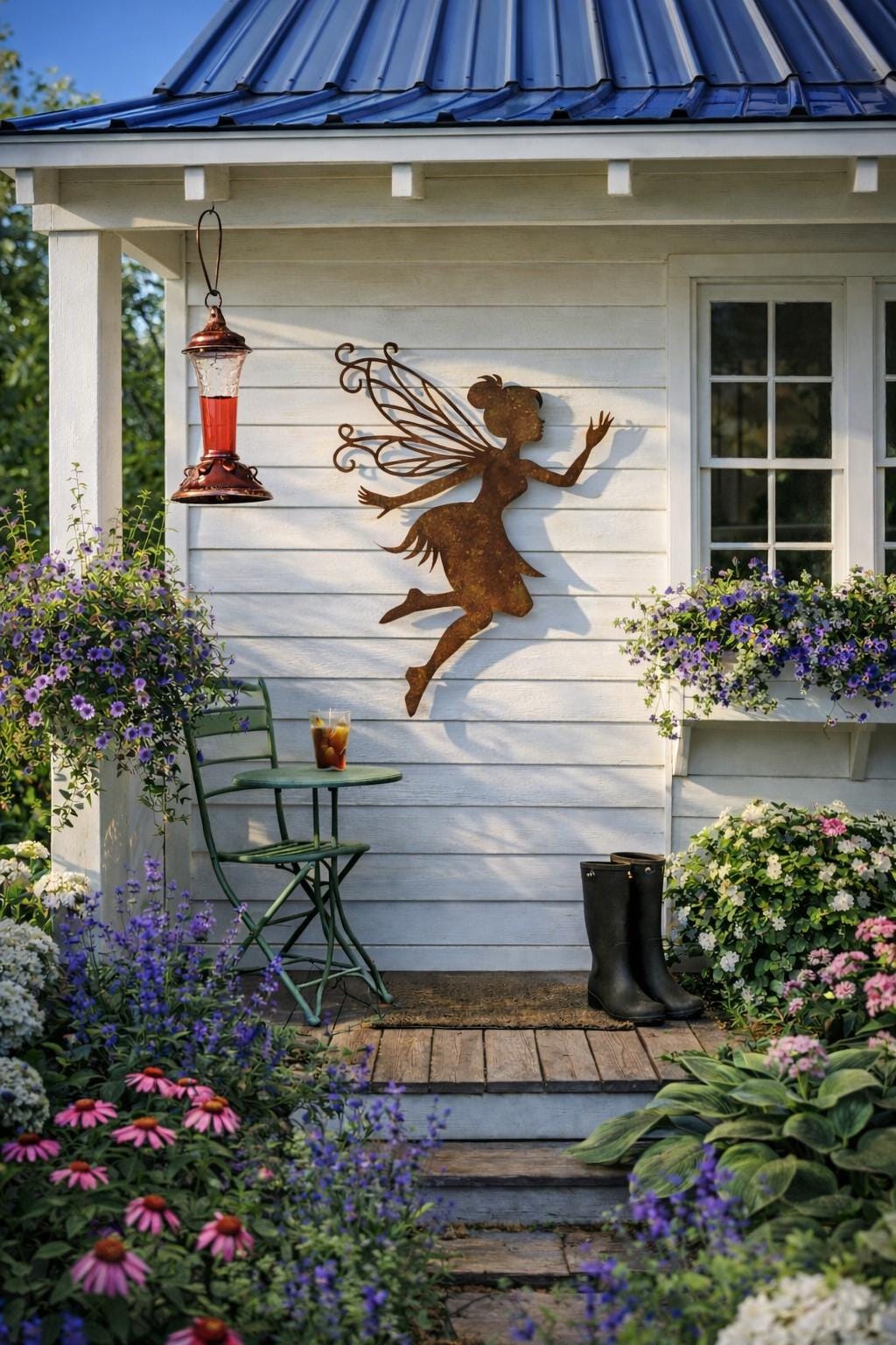Whispering Garden Fairy Silhouette – Rustic Steel Outdoor Wall Art