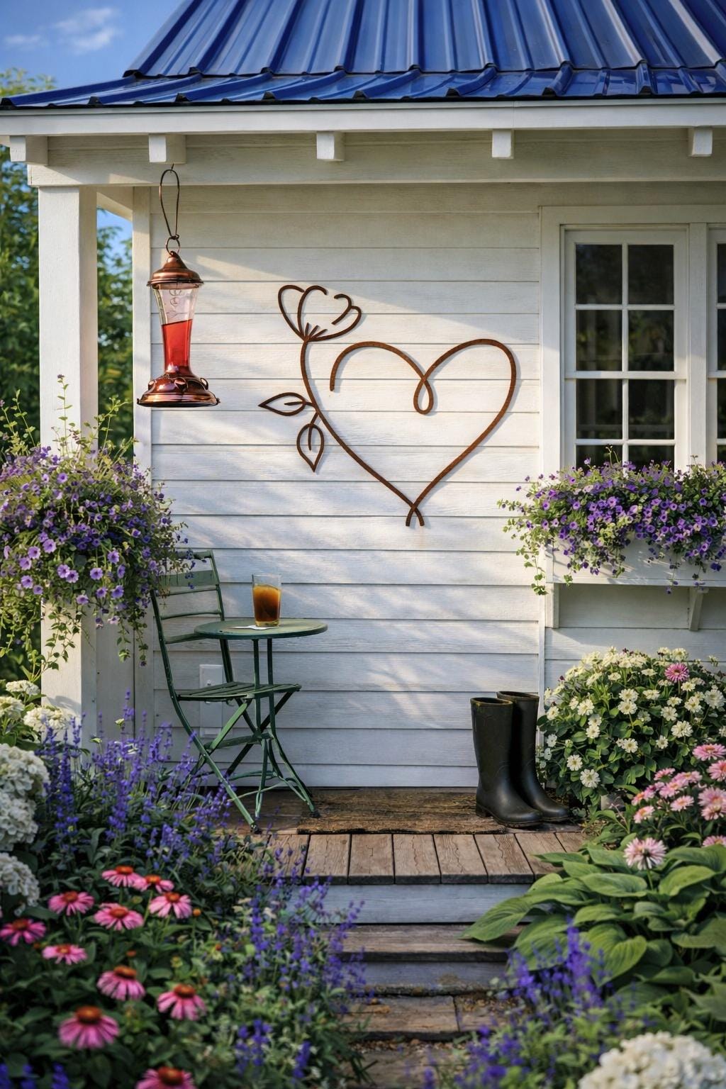 Blooming Heart Silhouette – Rustic Steel Garden Wall Art