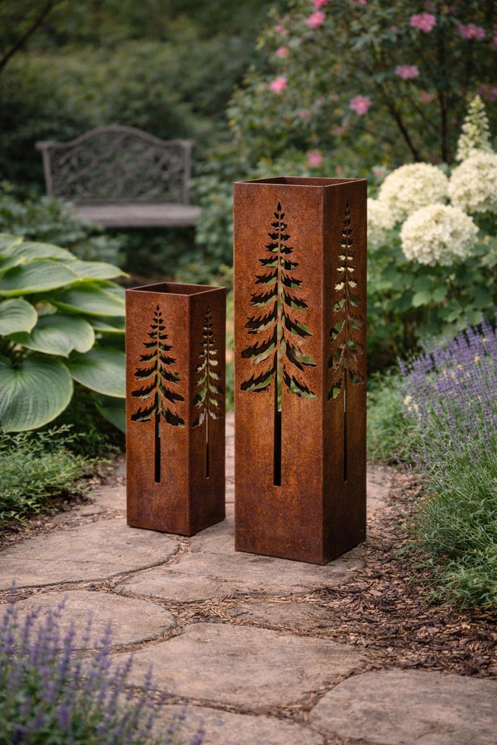 Aspen Tree Garden Columns – Layered Metal Column Set (12” + 18” + 24”)