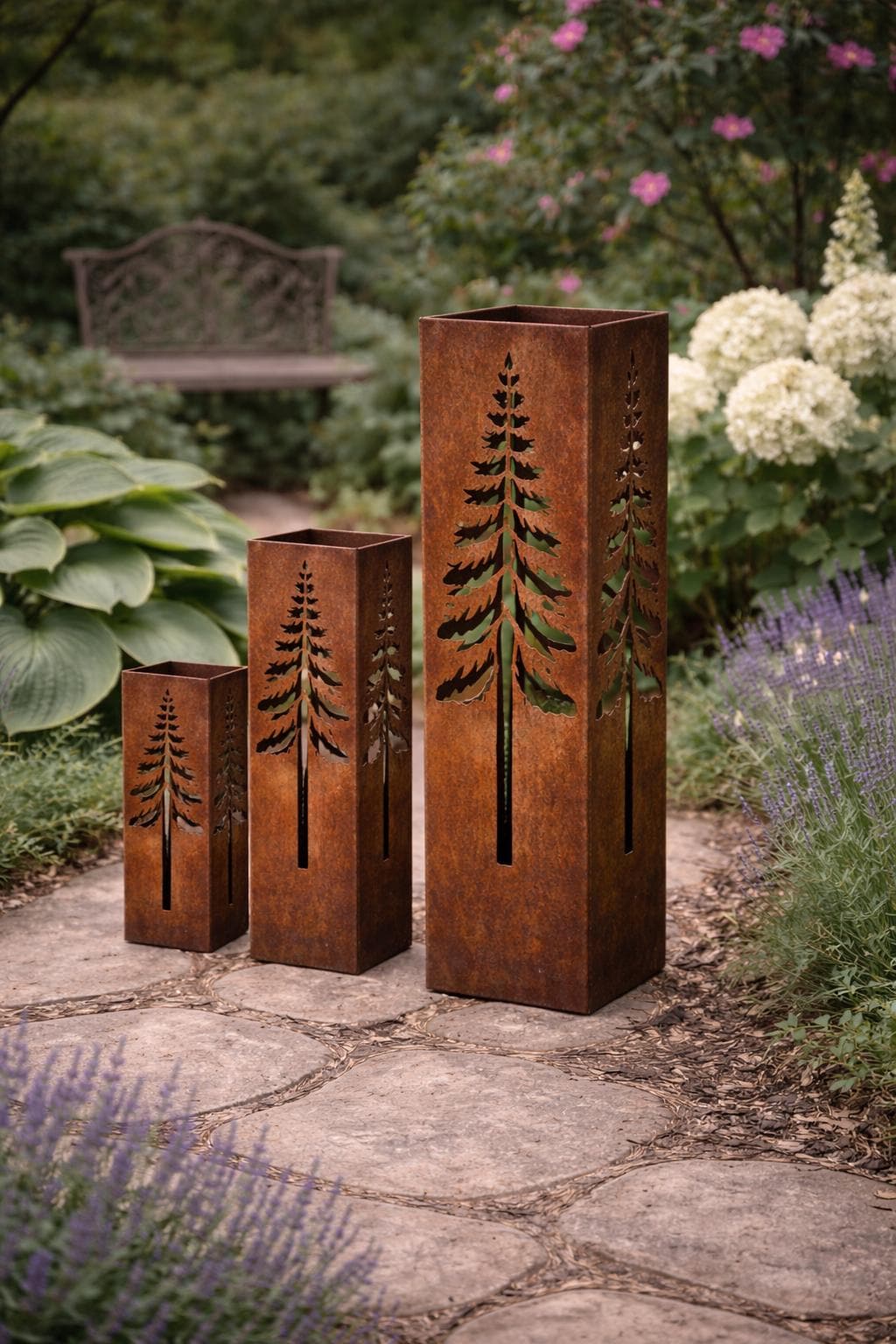 Aspen Tree Garden Columns – Layered Metal Column Set (12” + 18” + 24”)