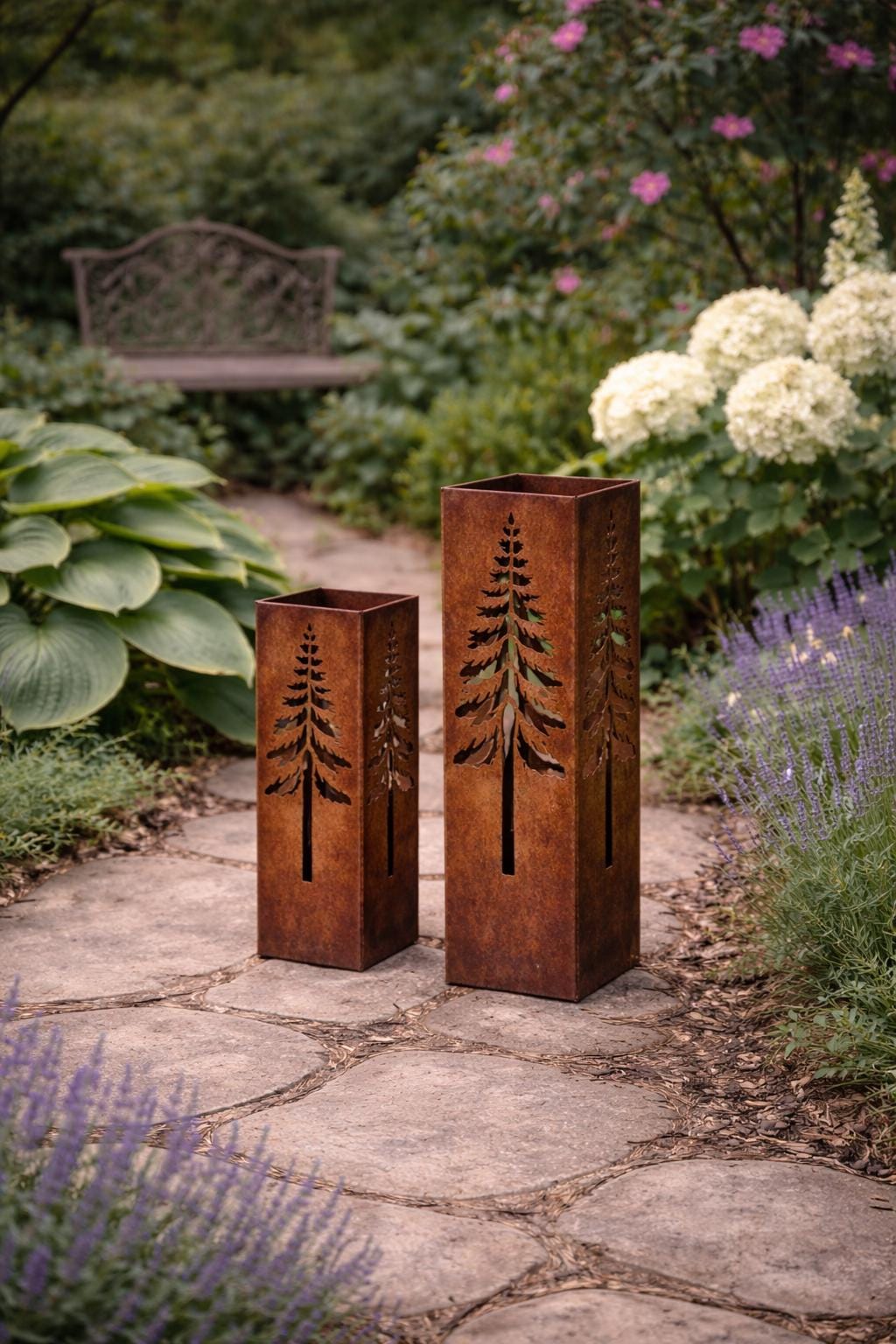 Aspen Tree Garden Columns – Layered Metal Column Set (12” + 18” + 24”)