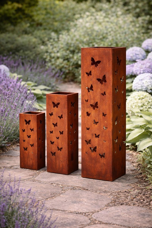 Butterfly Garden Columns – Layered Steel Column Set (12” 18” 24”)