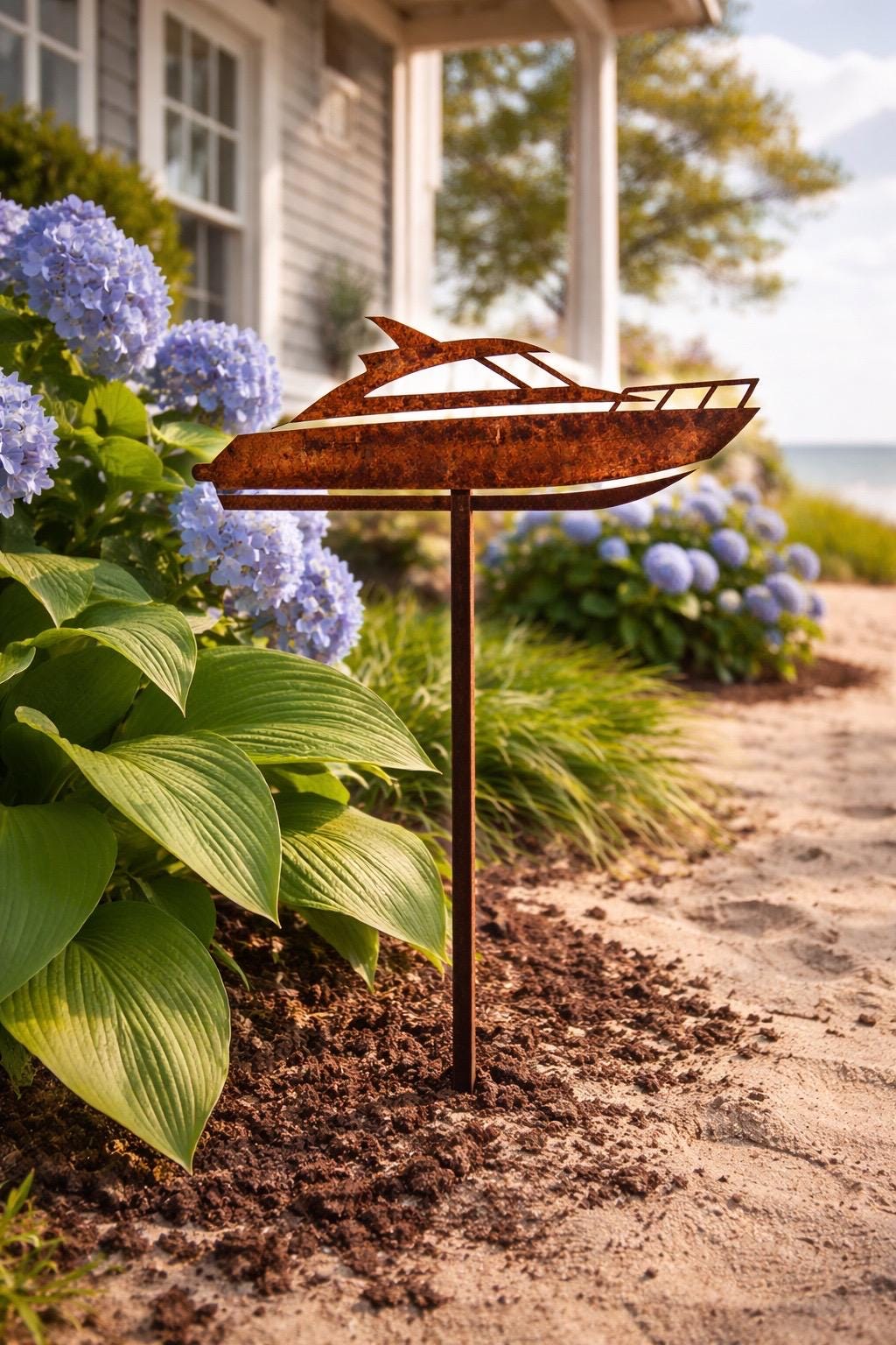 Boat Garden Stake | Lake House Decor | Rustic Metal Boat Yard Art | Coastal Garden Stake | Nautical Outdoor Decor