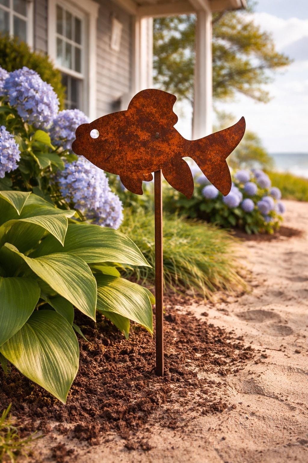 Fish Garden Stake | Coastal Garden Decor | Lake House Yard Art | Rustic Metal Fish Stake | Nautical Outdoor Decor