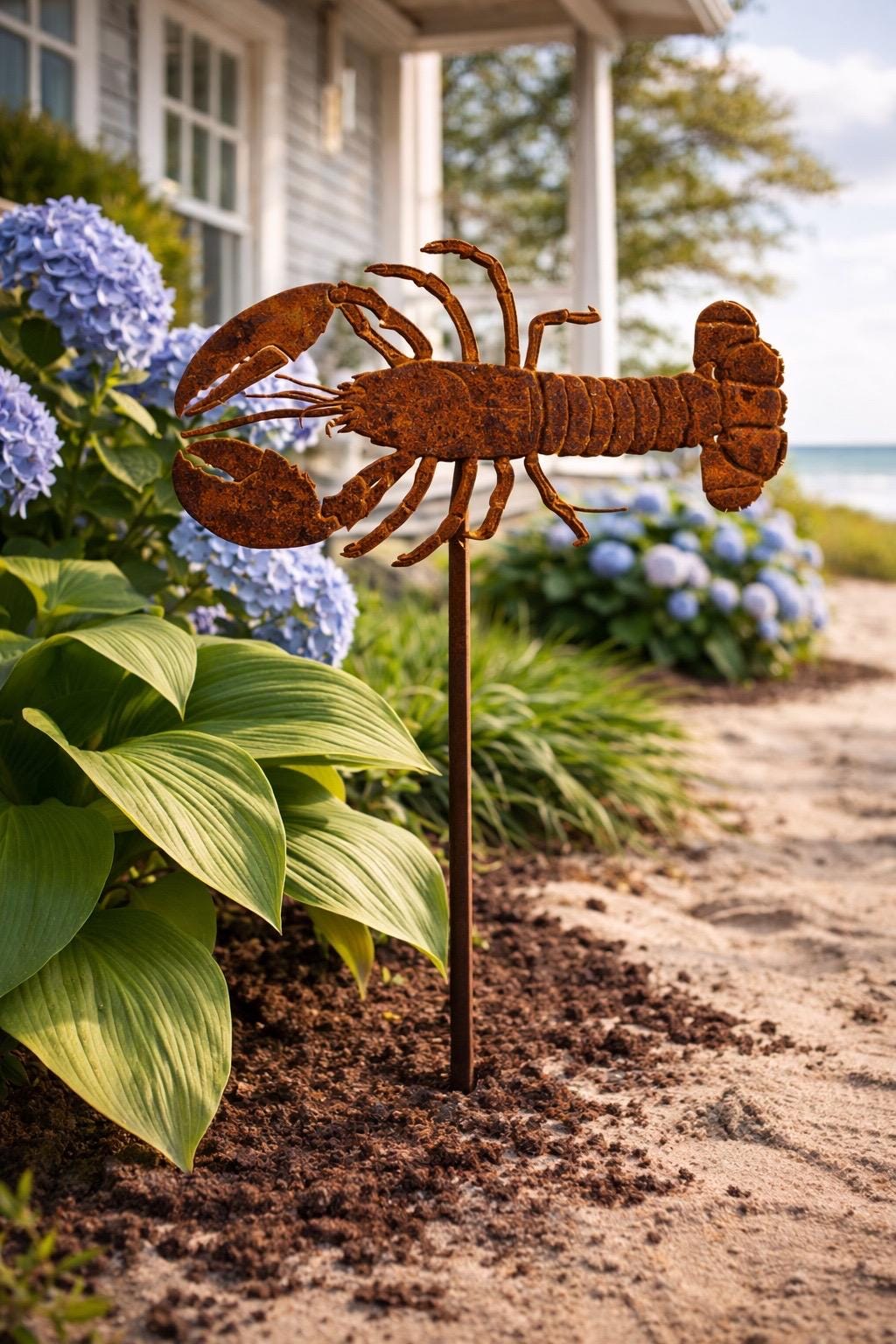 Lobster Garden Stake | Coastal Garden Decor | Beach House Yard Art | Nautical Metal Garden Stake | Rustic Outdoor Decor