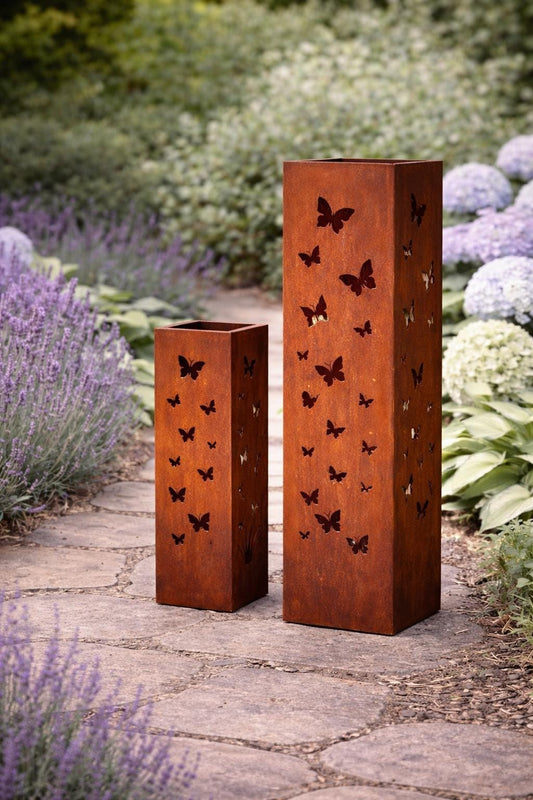 Butterfly Garden Column Set (18” + 24”) – Layered Metal Columns for Garden & Patio Styling