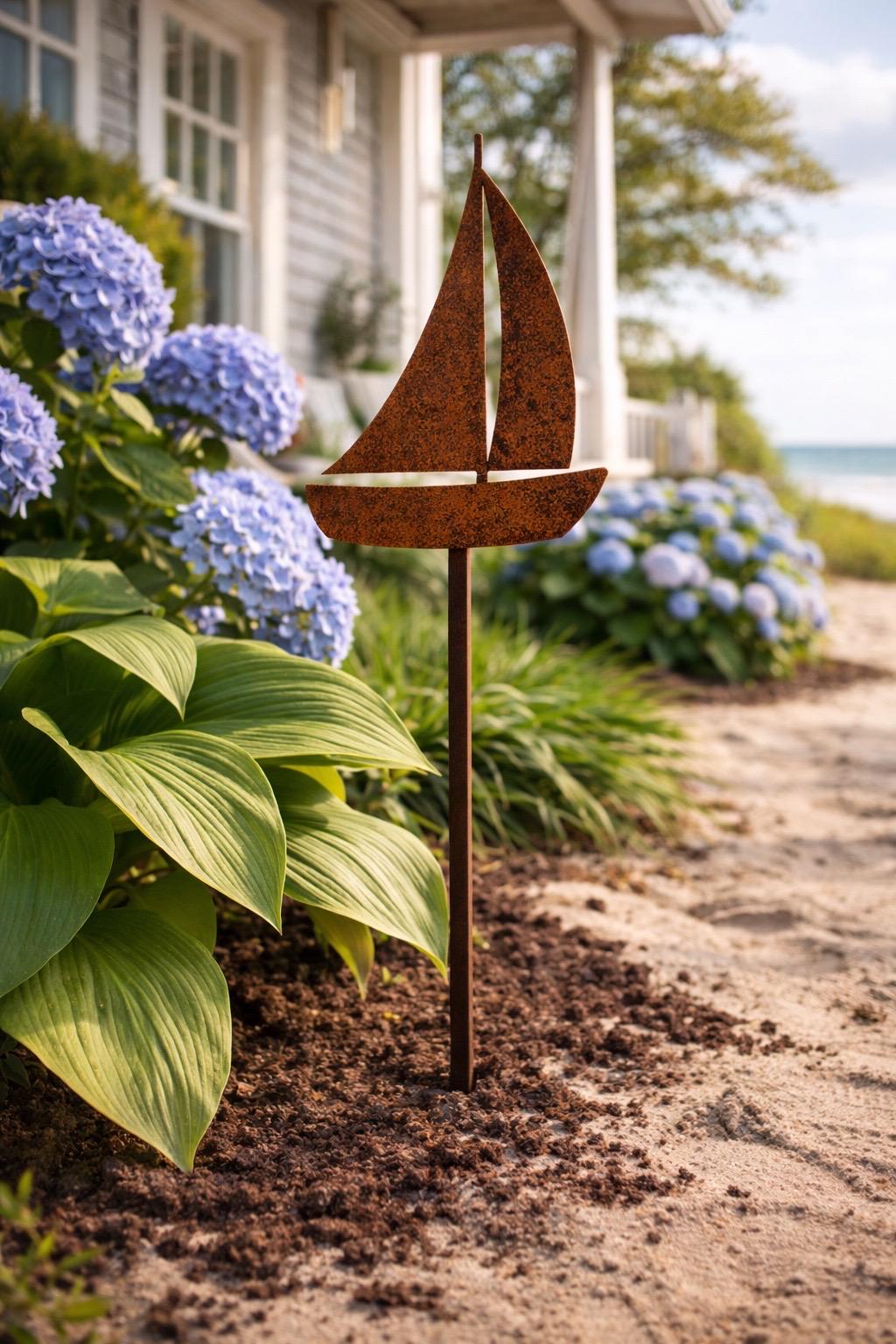 Sailboat Garden Stake | Coastal Garden Decor | Lake House Yard Art | Nautical Metal Garden Stake | Rustic Outdoor Decor