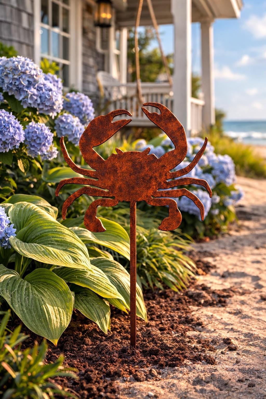 Crab Garden Stake | Coastal Garden Decor | Beach House Yard Art | Nautical Metal Garden Stake | Rustic Outdoor Decor