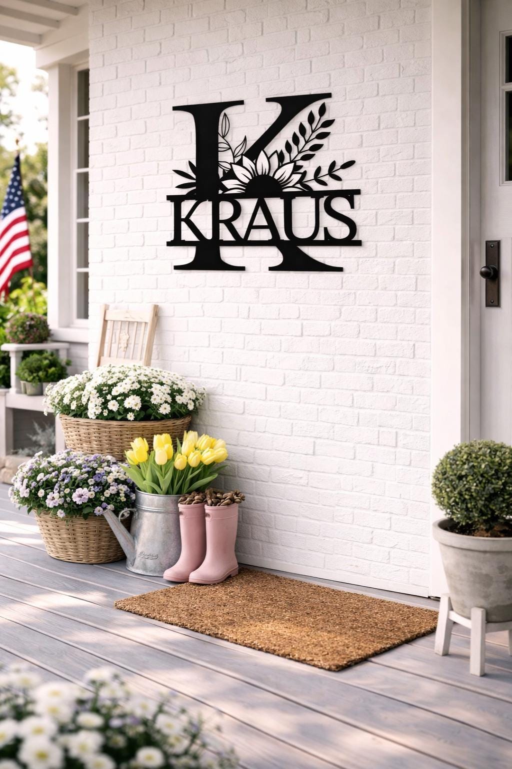 Personalized Metal Letter K Wall Art, Floral Monogram Family Name Sign