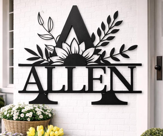 Personalized Letter A Metal Family Name Sign, Floral Monogram Wall Art, Porch Decor