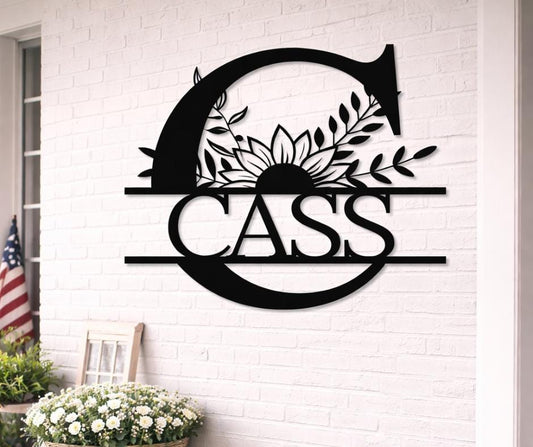 Personalized Metal Letter C Wall Art, Floral Monogram Family Name Sign