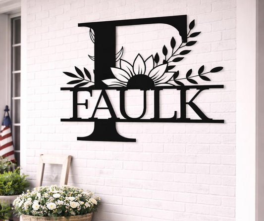 Personalized Metal Letter F Wall Art, Floral Family Name Sign, Porch Decor