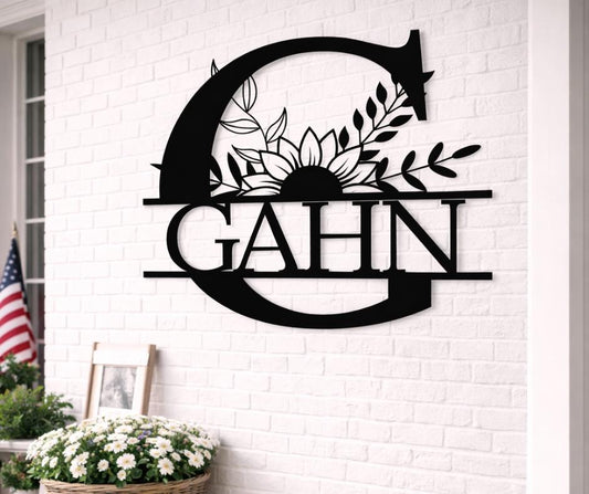 Personalized Floral Metal Letter G Wall Art, Custom Family Name Sign