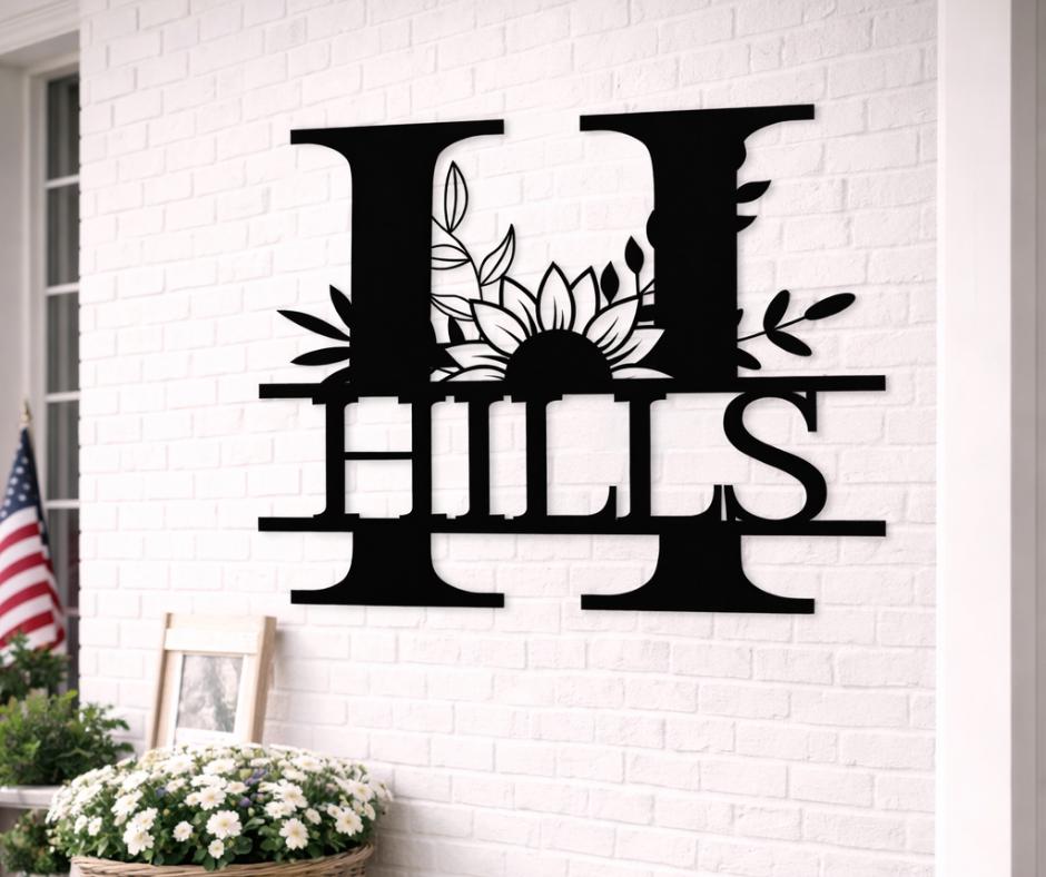 Personalized Letter H Metal Family Name Sign, Floral Monogram Wall Art, Porch Decor
