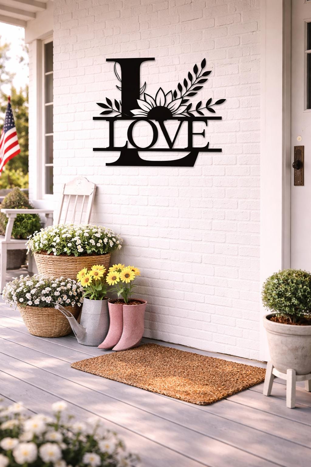 Personalized Letter L Metal Family Name Sign, Floral Monogram Wall Art, Porch Decor