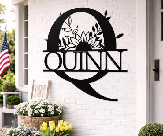 Personalized Metal Letter Q Sign, Floral Monogram Family Name Art, Porch Garden Decor