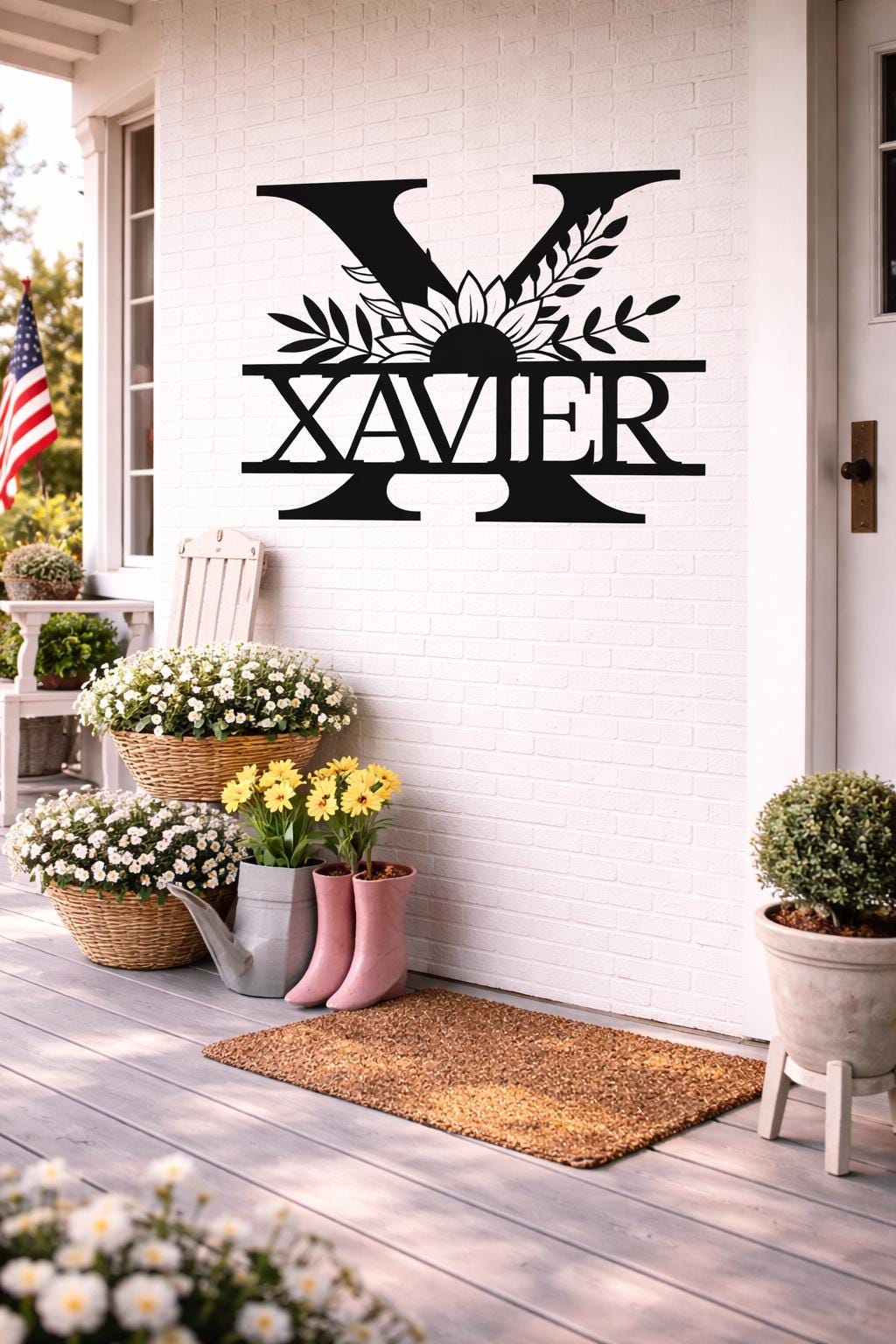Personalized Metal Letter X Sign, Custom Family Name Wall Art, Floral Monogram Decor