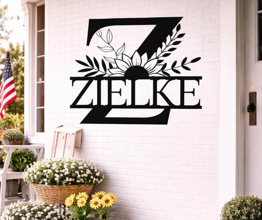 Personalized Metal Letter Z Wall Art, Floral Monogram Family Name Sign