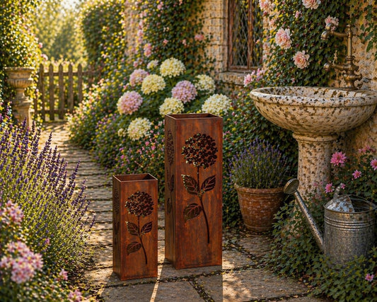 Hydrangea Garden Duo – 12” & 18” Layered Column Set