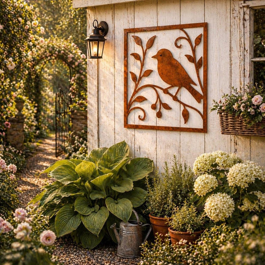 Botanical Bird Wall Art | Cottage Farmhouse Garden & Yard Decor