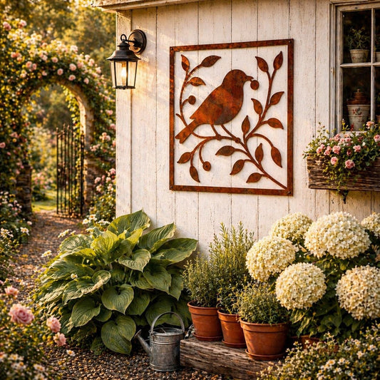 Bird and Berry Botanical Wall Art | Cottage Farmhouse Garden & Yard Decor