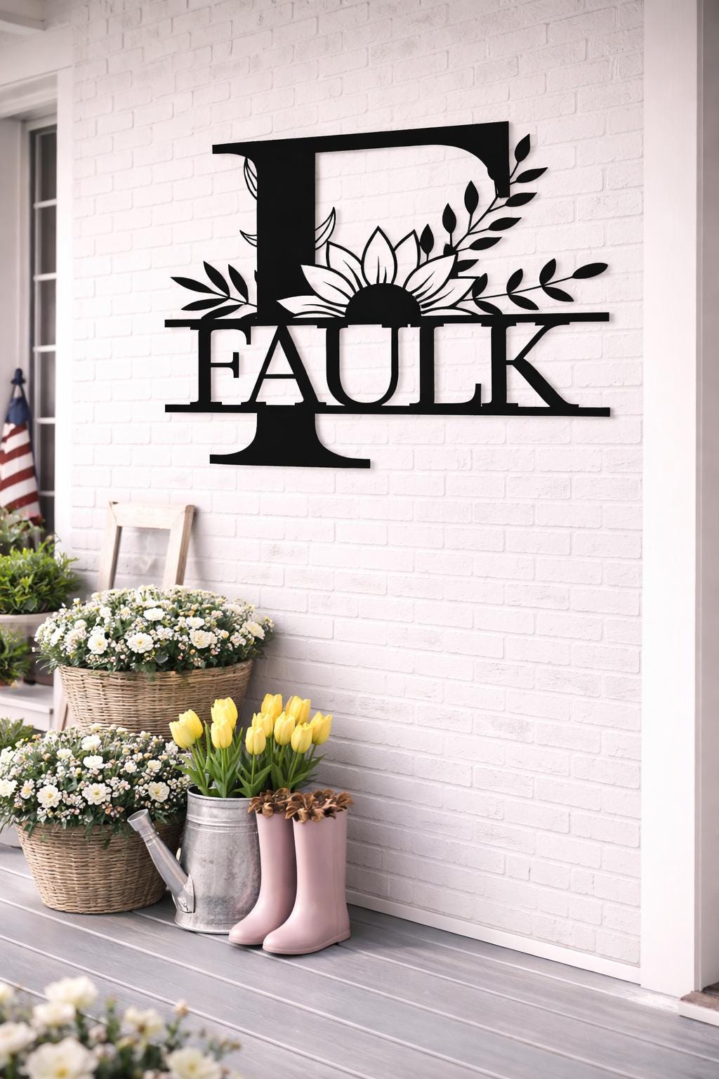 Personalized Metal Letter F Wall Art, Floral Family Name Sign, Porch Decor