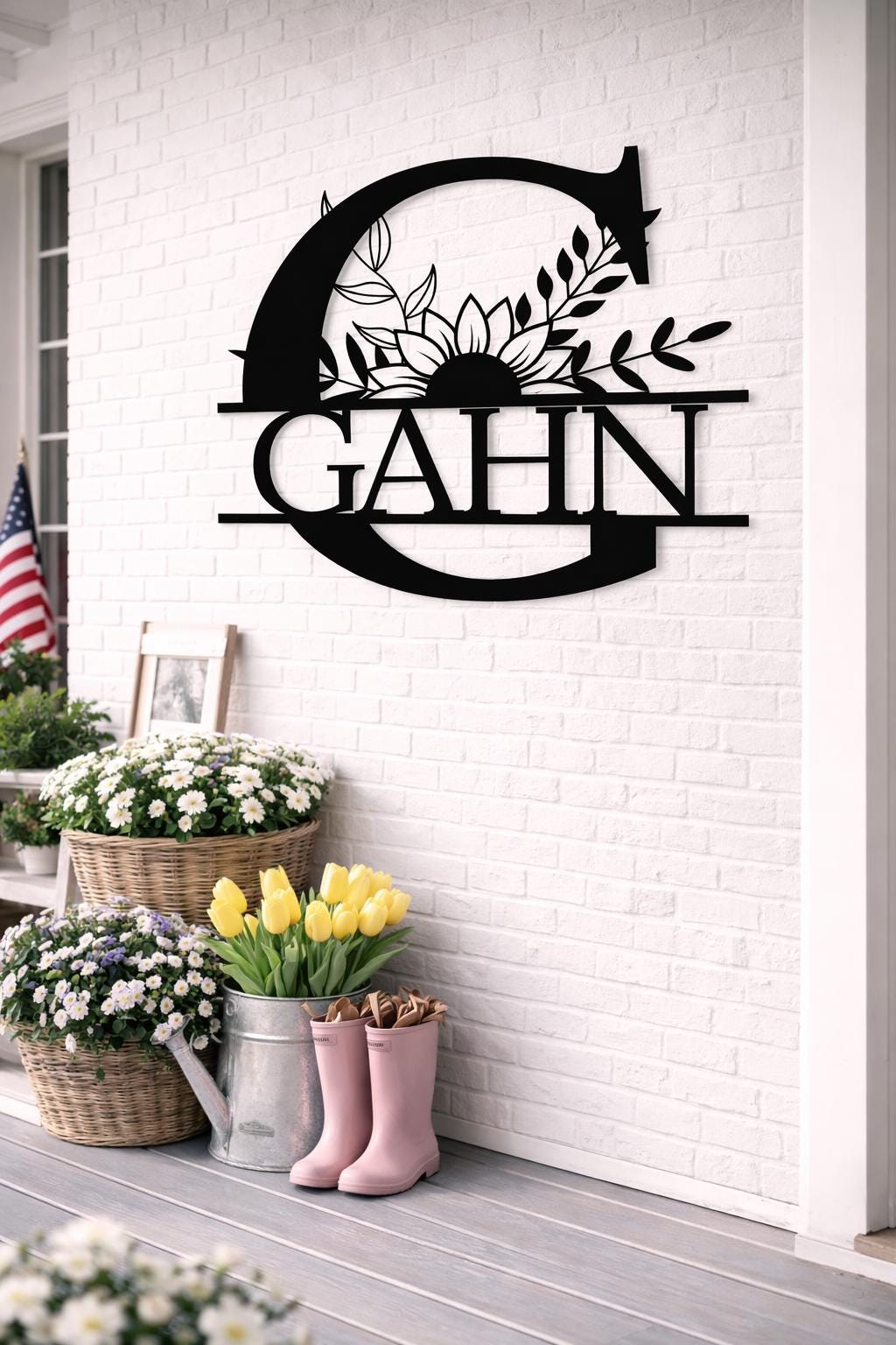 Personalized Floral Metal Letter G Wall Art, Custom Family Name Sign