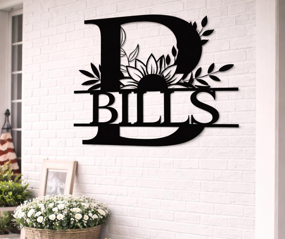 Personalized Letter B Metal Family Name Sign, Floral Monogram Wall Art, Porch Decor