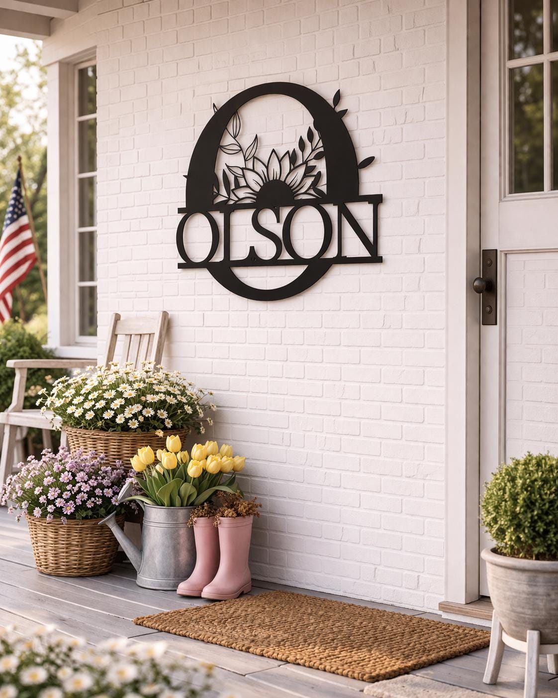 Personalized Metal Letter O Wall Art, Floral Monogram Family Name Sign