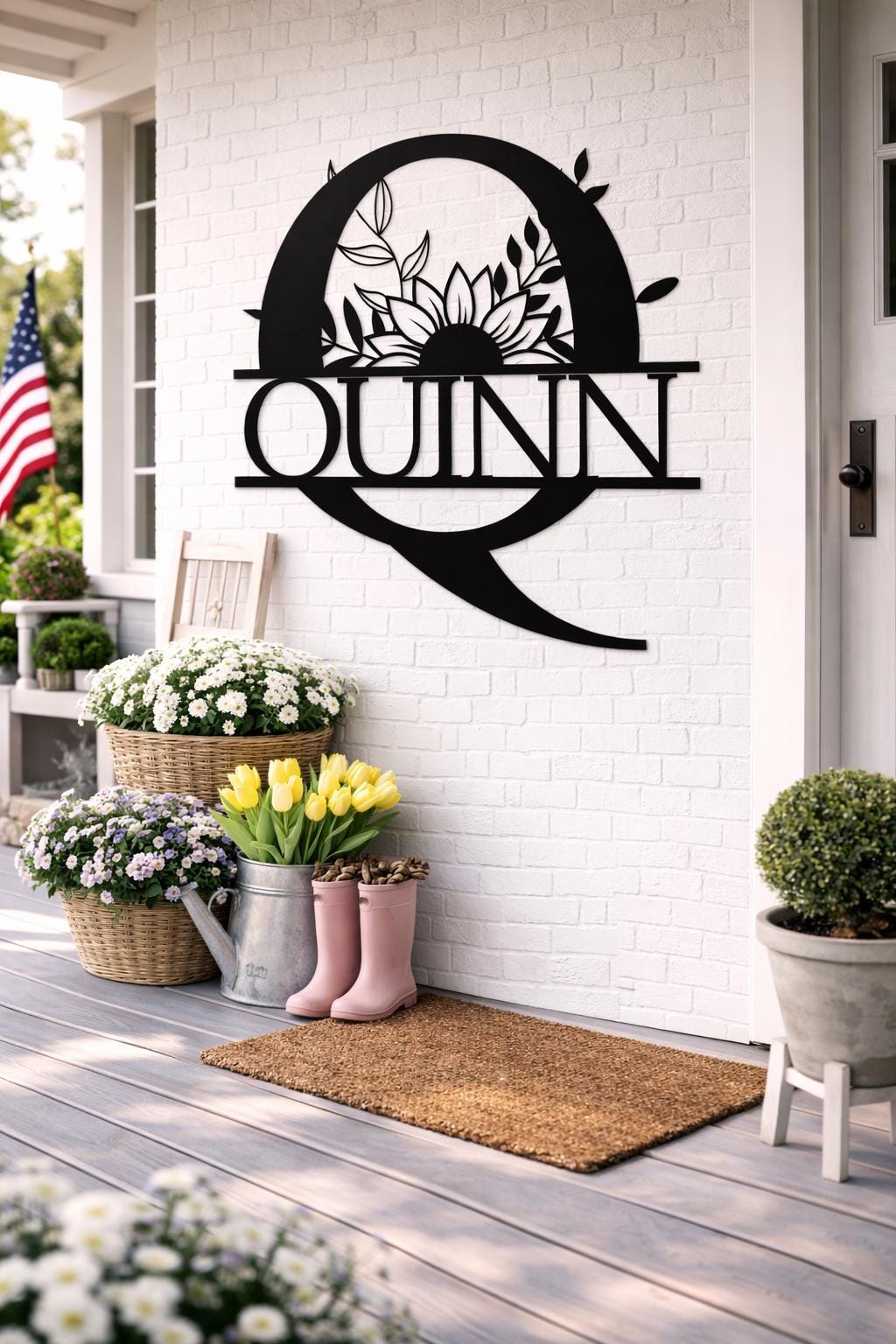 Personalized Metal Letter Q Sign, Floral Monogram Family Name Art, Porch Garden Decor