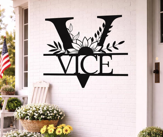 Personalized Metal Letter V Sign, Floral Monogram Family Name Art, Porch Garden Decor