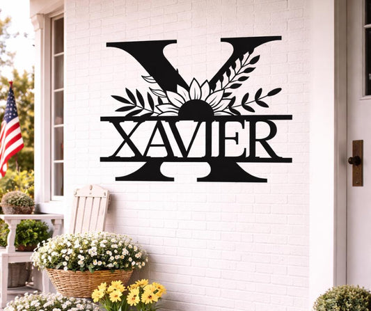 Personalized Metal Letter X Sign, Custom Family Name Wall Art, Floral Monogram Decor