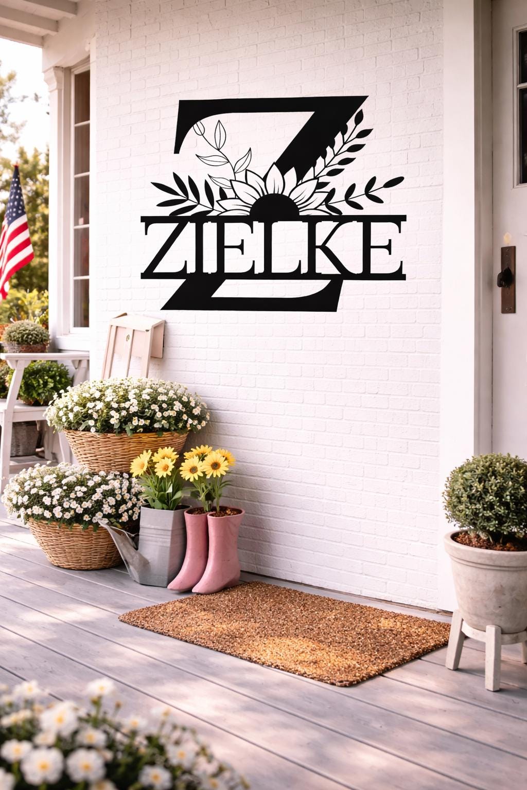 Personalized Metal Letter Z Wall Art, Floral Monogram Family Name Sign
