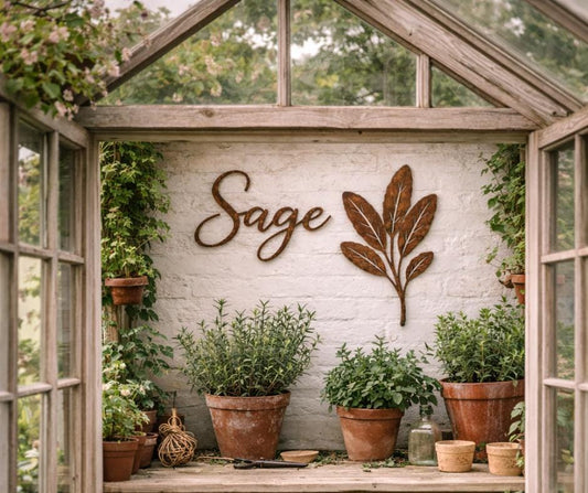 Sage Metal Word & Leaf Silhouette | Home and Garden Sign Bundle
