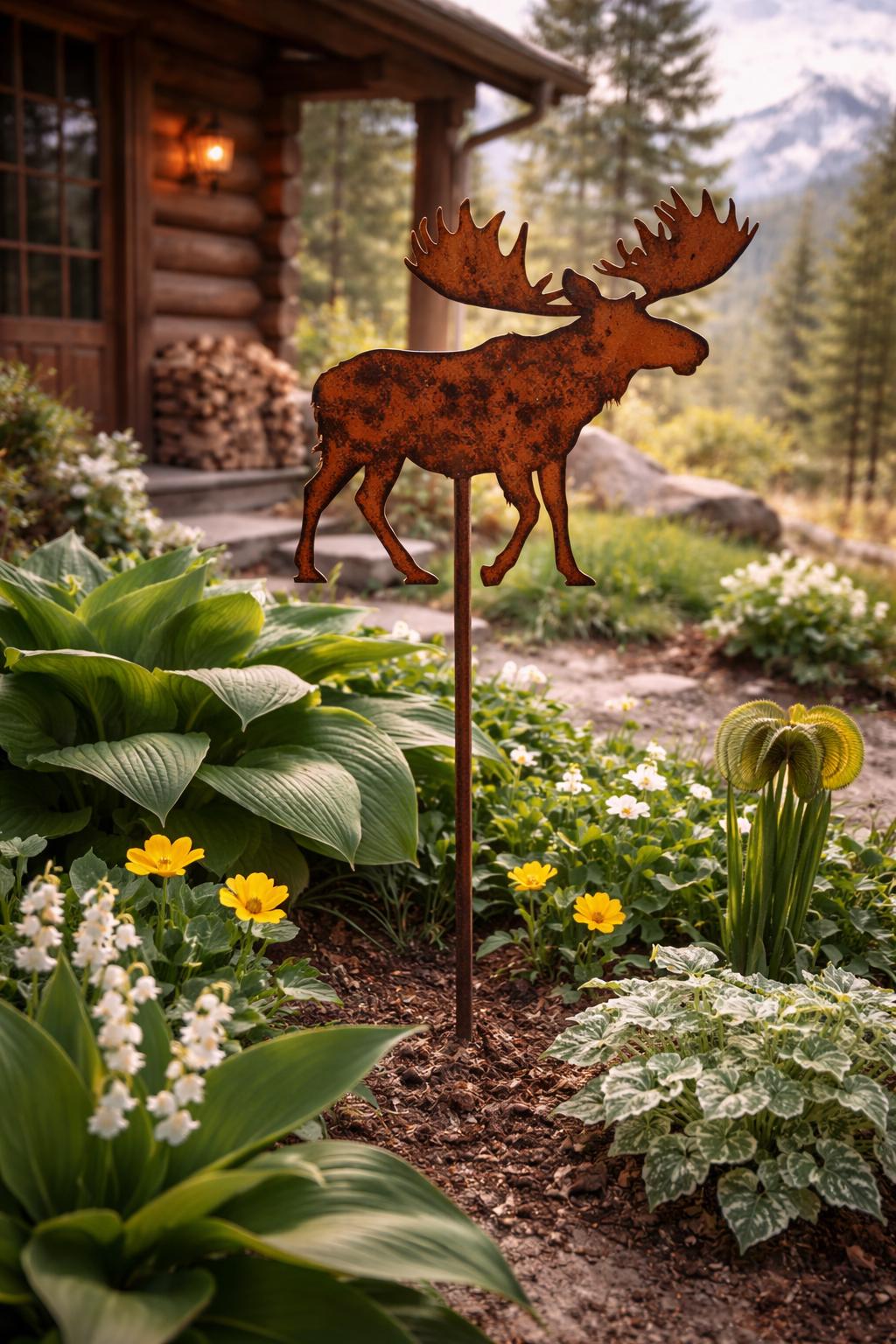 Moose Garden Stake | Metal Moose Yard Art | Rustic Cabin Decor | Wildlife Garden Decor | Hunting Gift | Lodge Garden Stake