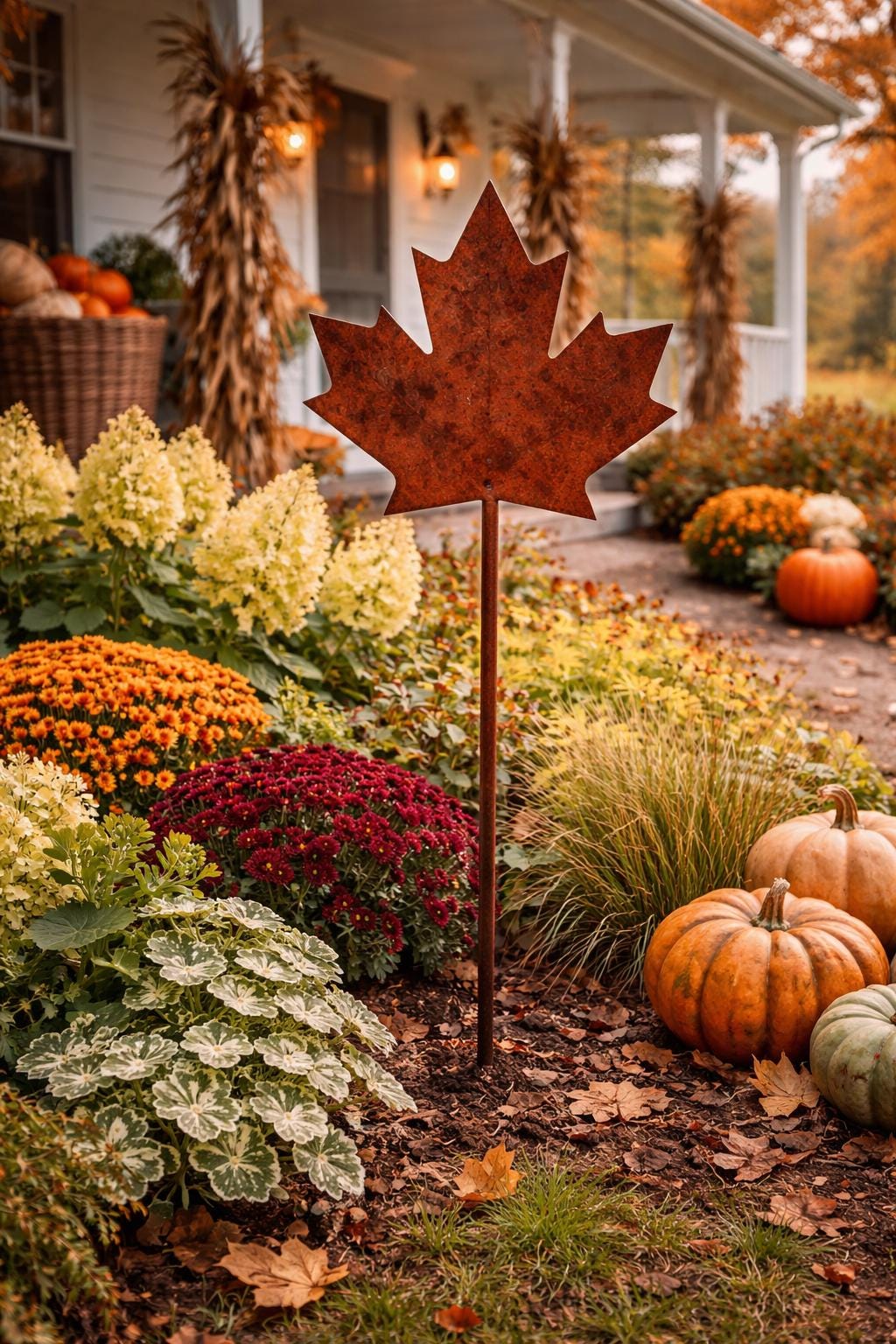 Maple Leaf Garden Stake | Fall Garden Decor | Autumn Yard Art | Rustic Outdoor Decor | Cottage Garden Accent | Nature Lover Gift