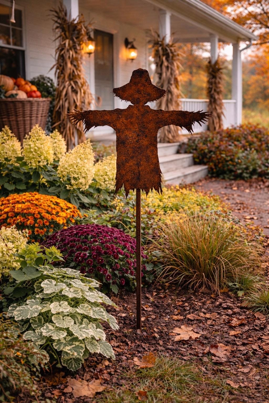 Scarecrow Garden Stake | Fall Garden Decor | Rustic Autumn Yard Art | Harvest Garden Decor | Farmhouse Outdoor Decor | Halloween Garden Stak