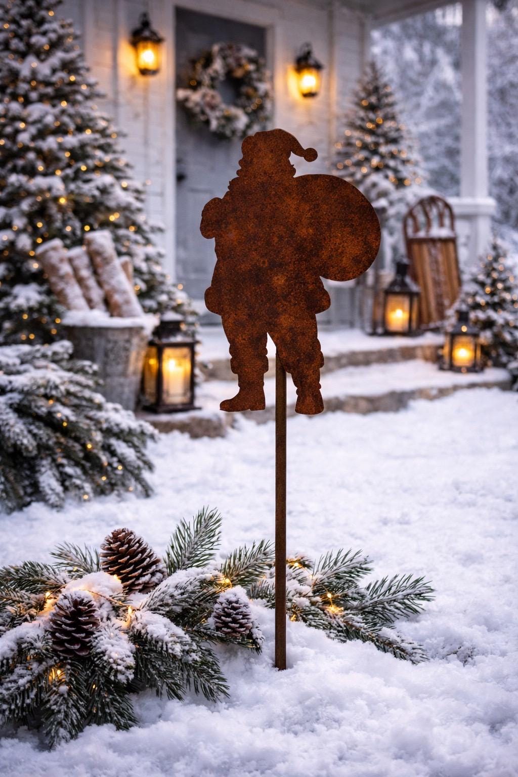Santa Claus Garden Stake | Christmas Garden Decor | Metal Santa Yard Art | Holiday Outdoor Decor | North Pole Garden Stake | Christmas Lands