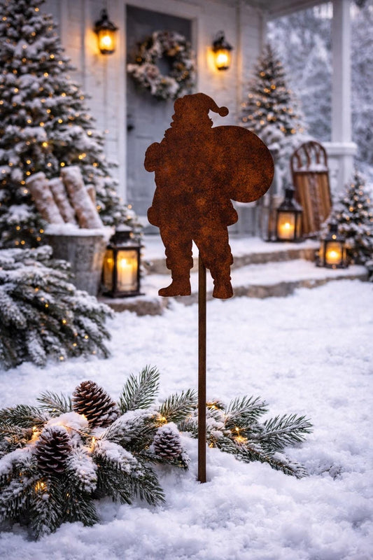 Santa Claus Garden Stake | Christmas Garden Decor | Metal Santa Yard Art | Holiday Outdoor Decor | North Pole Garden Stake | Christmas Lands
