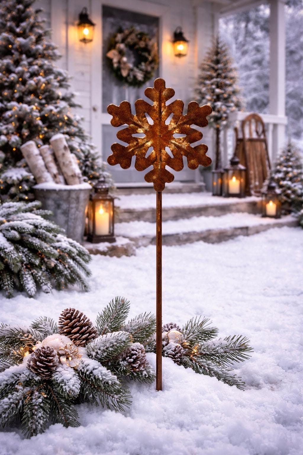 Snowflake Garden Stake | Winter Garden Decor | Christmas Yard Art | Metal Snowflake Stake | Holiday Outdoor Decoration | Winter Landscaping