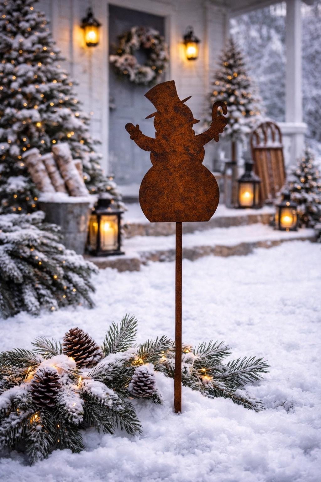 Snowman Garden Stake | Winter Garden Decor | Christmas Yard Art | Metal Snowman Stake | Holiday Outdoor Decoration | Winter Landscaping Art
